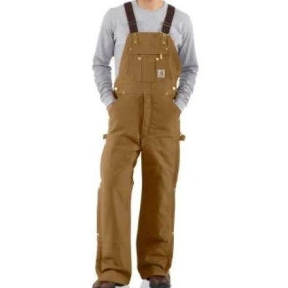 Carhartt Duck Zip-to-Thigh Bib Overall Quilt Lined Mens Size 40x34 Brown R41 NEW